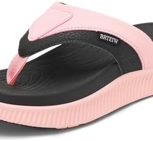 BRTEIW Women's Orthotic Cushion Flip Flops - Arch Support Walking Sandals for Plantar Fasciitis - Thick Yoga Mat Thong D