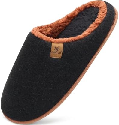 KuaiLu Memory Foam Slippers for Men | Comfy Plush Lining | Casual Slip-On for Indoor & Outdoor Use | Comfortable Bedroom