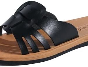 ONCAI Women's Flat Dressy Square Toe Summer Beach Sandals - Comfortable Non-slip Rubber Soles, Perfect for Beach Wear, A