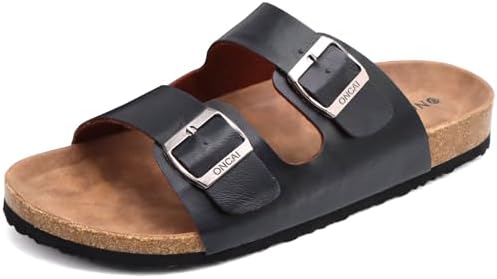 ONCAI Mens Sandals, Beach Slides with Adjustable Buckle Straps, Comfortable Cork Footbed for Summer Wear, Size 7-13