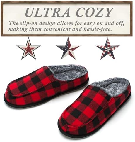 Cozylook Men's Slip-on Slippers | Memory Foam Indoor/Outdoor Moccasins | Non-Slip Sole, Soft Plush Lining | Comfortable