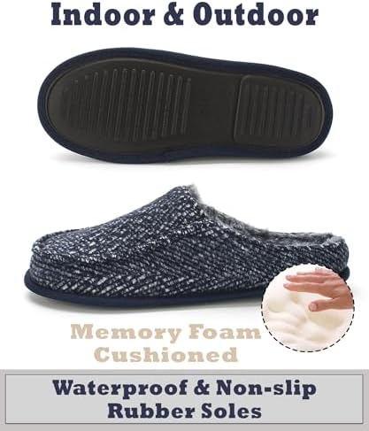 Cozylook Men's Slip-on Slippers | Memory Foam Indoor/Outdoor Moccasins | Non-Slip Sole, Soft Plush Lining | Comfortable