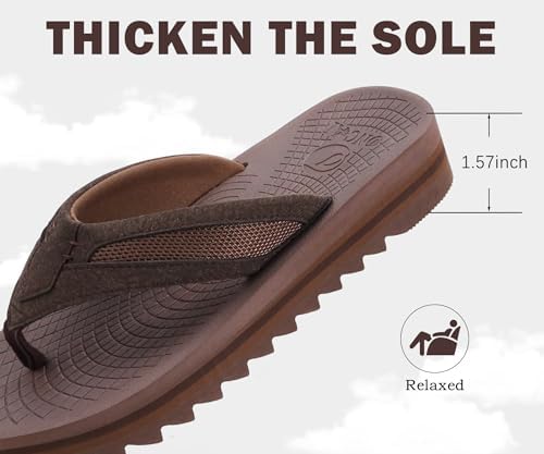 ONCAI Men's Orthotic Flip Flops with Arch Support - Comfortable Summer Slide Sandals for Men with Soft Rubber Soles (US