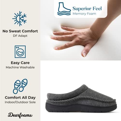 Dearfoams Men's Thompson Memory Foam Clog Slipper for Comfortable Indoor/Outdoor Use, Durable Non-Slip Soles, Perfect fo