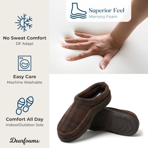 Dearfoams Men's Thompson Memory Foam Clog Slipper for Comfortable Indoor/Outdoor Use, Durable Non-Slip Soles, Perfect fo