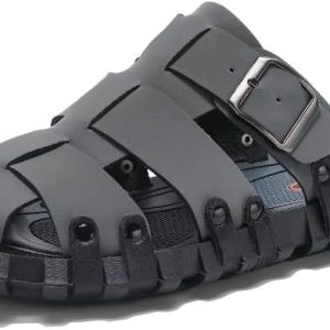 GSOHINO Men's Closed Toe Leather Beach Slides - Outdoor Athletic Sandals for Casual Walking & Hiking - Summer Water Shoe