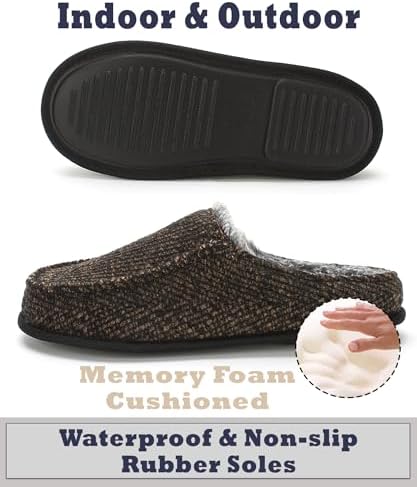 Cozylook Men's Slip-on Slippers | Memory Foam Indoor/Outdoor Moccasins | Non-Slip Sole, Soft Plush Lining | Comfortable