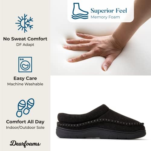 Dearfoams Men's Thompson Memory Foam Clog Slipper for Comfortable Indoor/Outdoor Use, Durable Non-Slip Soles, Perfect fo