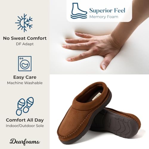 Dearfoams Men's Thompson Memory Foam Clog Slipper for Comfortable Indoor/Outdoor Use, Durable Non-Slip Soles, Perfect fo