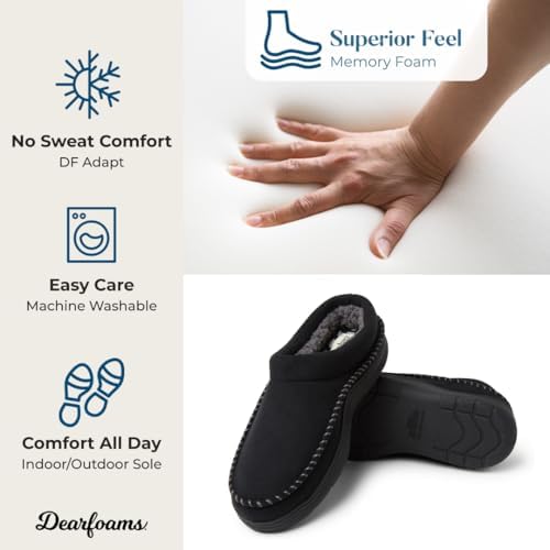 Dearfoams Men's Thompson Memory Foam Clog Slipper for Comfortable Indoor/Outdoor Use, Durable Non-Slip Soles, Perfect fo