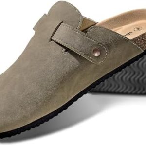 KEMISANT Comfortable Suede Mules Clogs for Men & Women - Cushioned Cork Footbed Potato Shoes for Nurses & Everyday Use