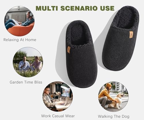 KuaiLu Memory Foam Slippers for Men | Comfy Plush Lining | Casual Slip-On for Indoor & Outdoor Use | Comfortable Bedroom
