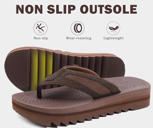 ONCAI Men's Orthotic Flip Flops with Arch Support - Comfortable Summer Slide Sandals for Men with Soft Rubber Soles (US