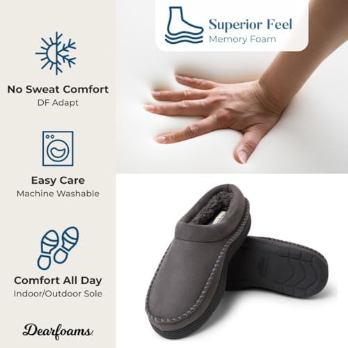 Dearfoams Men's Thompson Memory Foam Clog Slipper for Comfortable Indoor/Outdoor Use, Durable Non-Slip Soles, Perfect fo