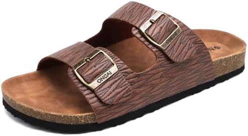 ONCAI Mens Sandals, Beach Slides with Adjustable Buckle Straps, Comfortable Cork Footbed for Summer Wear, Size 7-13