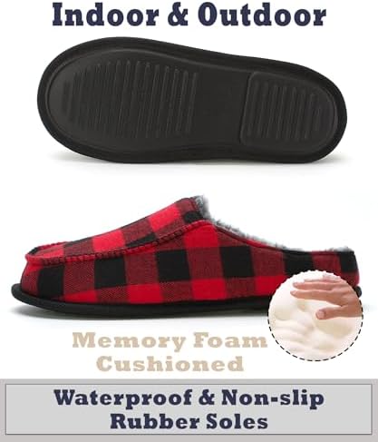 Cozylook Men's Slip-on Slippers | Memory Foam Indoor/Outdoor Moccasins | Non-Slip Sole, Soft Plush Lining | Comfortable