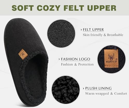 KuaiLu Memory Foam Slippers for Men | Comfy Plush Lining | Casual Slip-On for Indoor & Outdoor Use | Comfortable Bedroom