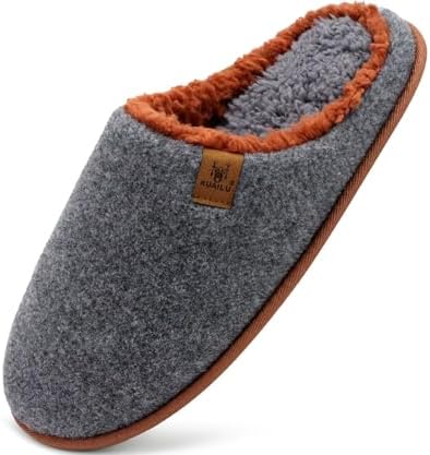 KuaiLu Memory Foam Slippers for Men | Comfy Plush Lining | Casual Slip-On for Indoor & Outdoor Use | Comfortable Bedroom