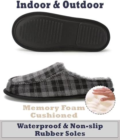 Cozylook Men's Slip-on Slippers | Memory Foam Indoor/Outdoor Moccasins | Non-Slip Sole, Soft Plush Lining | Comfortable