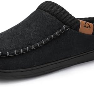 ATHMILE Men’s Memory Foam Moccasin Slippers - Comfy Knit Indoor/Outdoor House Shoes for Bedroom & Home