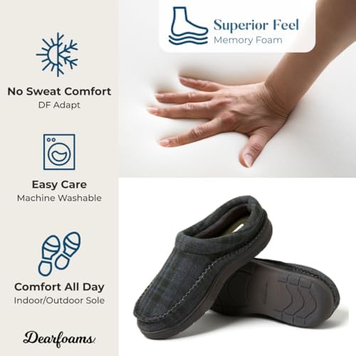 Dearfoams Men's Thompson Memory Foam Clog Slipper for Comfortable Indoor/Outdoor Use, Durable Non-Slip Soles, Perfect fo