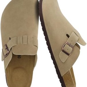 CUSHIONAIRE Haze Genuine Suede Leather Mens Clogs - Comfortable Slip On Shoes for Men, Perfect for Casual Days, Adjustab