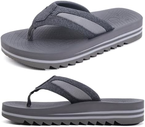 ONCAI Men's Orthotic Flip Flops with Arch Support - Comfortable Summer Slide Sandals for Men with Soft Rubber Soles (US