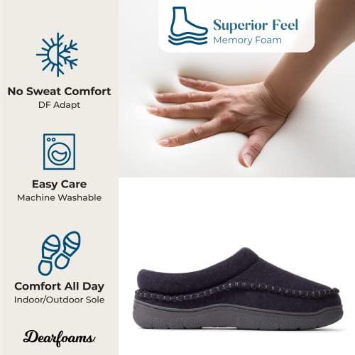 Dearfoams Men's Thompson Memory Foam Clog Slipper for Comfortable Indoor/Outdoor Use, Durable Non-Slip Soles, Perfect fo