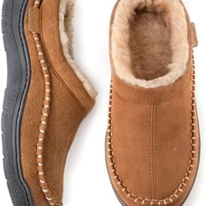 Zigzagger Men's Slip On Moccasin Slippers | Warm & Fuzzy Indoor/Outdoor House Shoes | Comfy Fluffy Wide Loafer Slippers