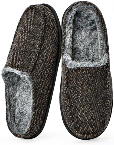 Cozylook Men's Slip-on Slippers | Memory Foam Indoor/Outdoor Moccasins | Non-Slip Sole, Soft Plush Lining | Comfortable