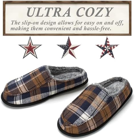 Cozylook Men's Slip-on Slippers | Memory Foam Indoor/Outdoor Moccasins | Non-Slip Sole, Soft Plush Lining | Comfortable