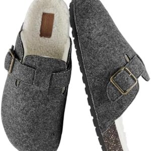 Saidoteto Men's Winter Fur Lined Clogs – Cozy Slip-On Mules with Adjustable Buckle, Non-Slip Sole for Indoor & Outdoor C