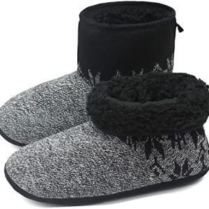 ONCAI Men's Winter Fleece Slipper Boots | Warm Wool Booties for Indoor Use | Non-Slip Memory Foam Slippers with Soft Rub