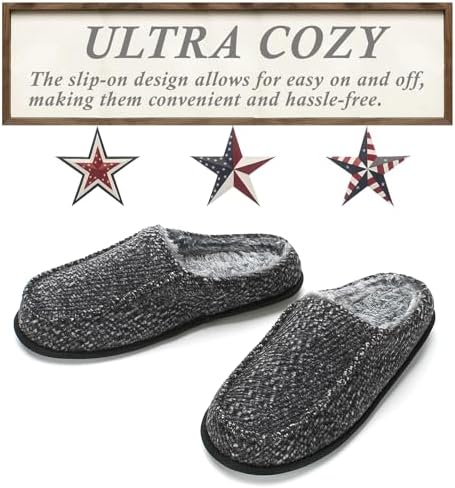 Cozylook Men's Slip-on Slippers | Memory Foam Indoor/Outdoor Moccasins | Non-Slip Sole, Soft Plush Lining | Comfortable