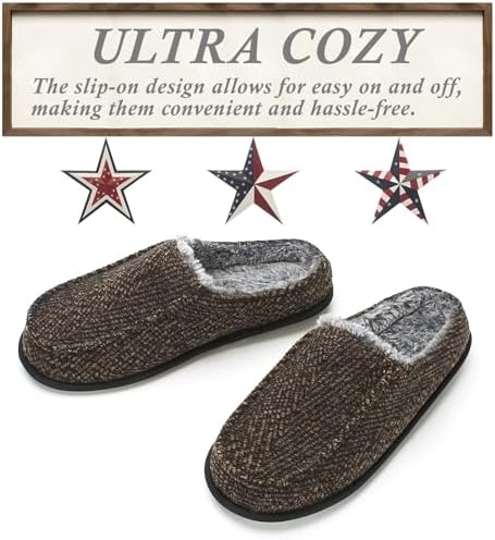 Cozylook Men's Slip-on Slippers | Memory Foam Indoor/Outdoor Moccasins | Non-Slip Sole, Soft Plush Lining | Comfortable