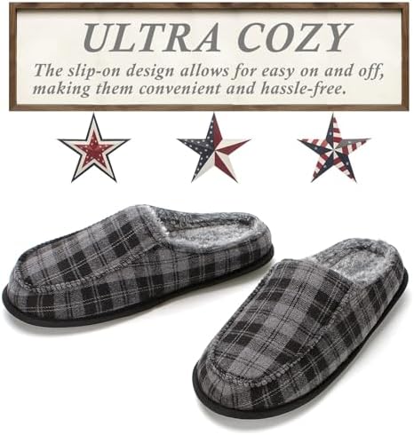 Cozylook Men's Slip-on Slippers | Memory Foam Indoor/Outdoor Moccasins | Non-Slip Sole, Soft Plush Lining | Comfortable